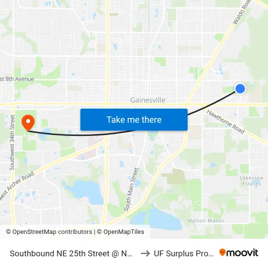 Southbound NE 25th Street @ NE 6th Avenue to UF Surplus Properties map