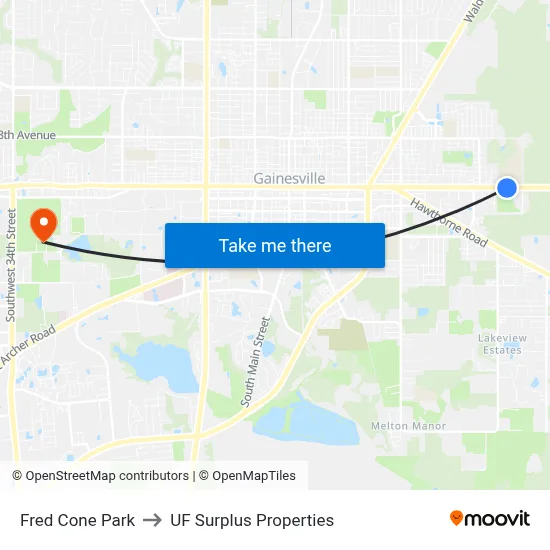 Fred Cone Park to UF Surplus Properties map