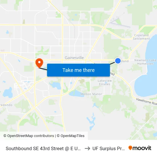Southbound SE 43rd Street @ E University Avenue to UF Surplus Properties map
