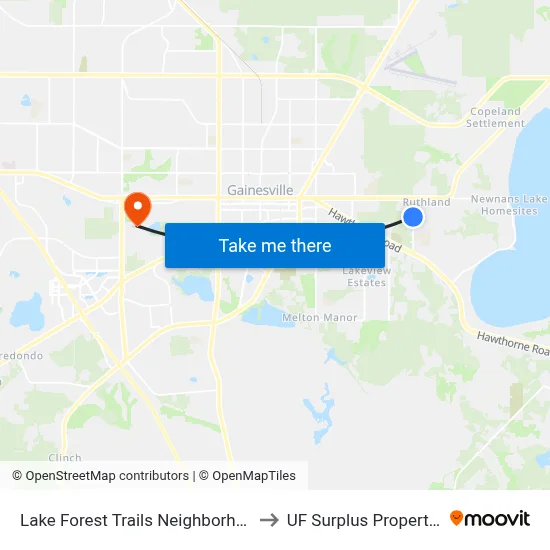 Lake Forest Trails Neighborhood to UF Surplus Properties map