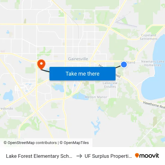 Lake Forest Elementary School to UF Surplus Properties map