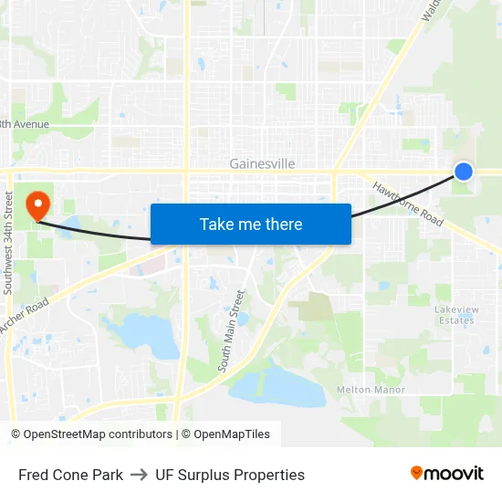 Fred Cone Park to UF Surplus Properties map