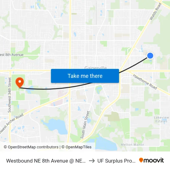 Westbound NE 8th Avenue @ NE 23nd Street to UF Surplus Properties map