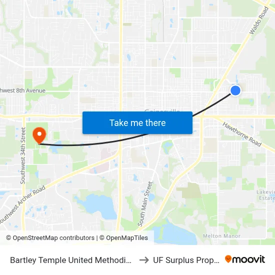 Bartley Temple United Methodist Church to UF Surplus Properties map