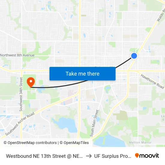 Westbound NE 13th Street @ NE 8th Avenue to UF Surplus Properties map