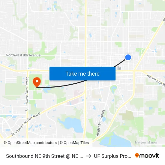 Southbound NE 9th Street @ NE 7th Avenue to UF Surplus Properties map