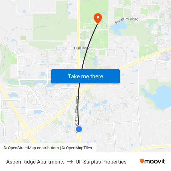 Aspen Ridge Apartments to UF Surplus Properties map