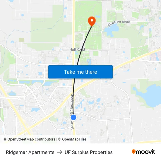 Ridgemar Apartments to UF Surplus Properties map