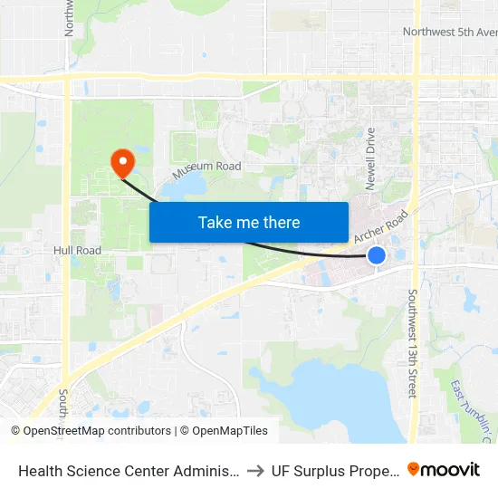 Health Science Center Administration to UF Surplus Properties map