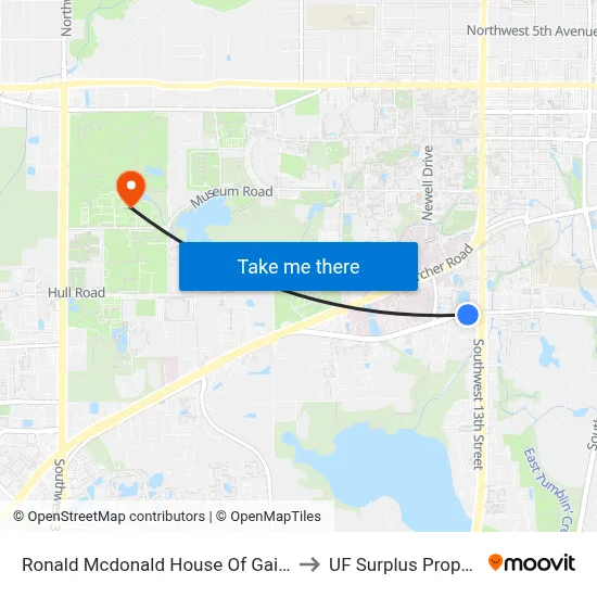 Ronald Mcdonald House Of Gainesville to UF Surplus Properties map