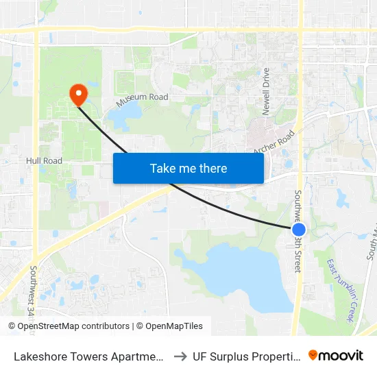 Lakeshore Towers Apartments to UF Surplus Properties map