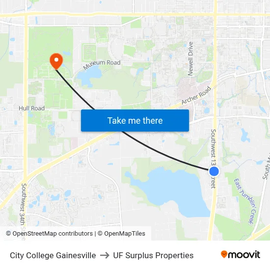 City College Gainesville to UF Surplus Properties map