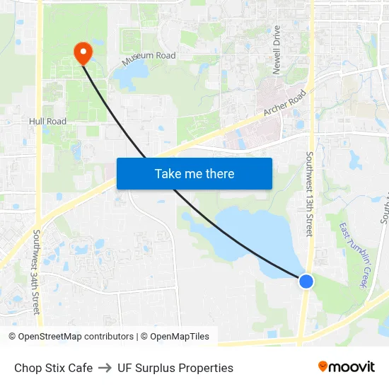 Chop Stix Cafe to UF Surplus Properties map