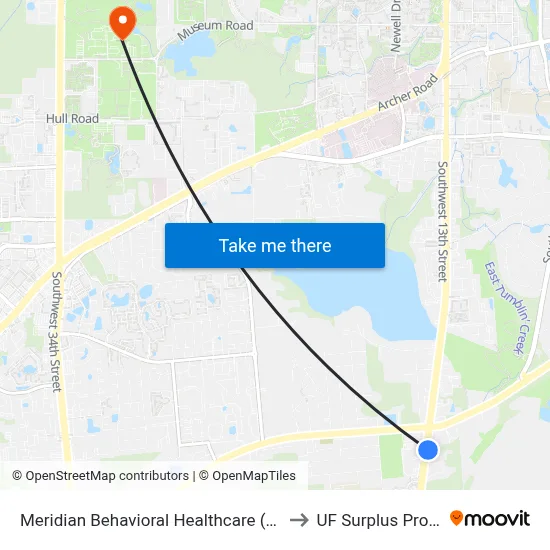 Meridian Behavioral Healthcare (Northbound) to UF Surplus Properties map