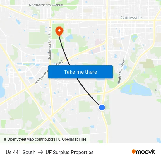 Us 441 South to UF Surplus Properties map