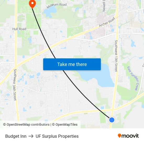 Budget Inn to UF Surplus Properties map