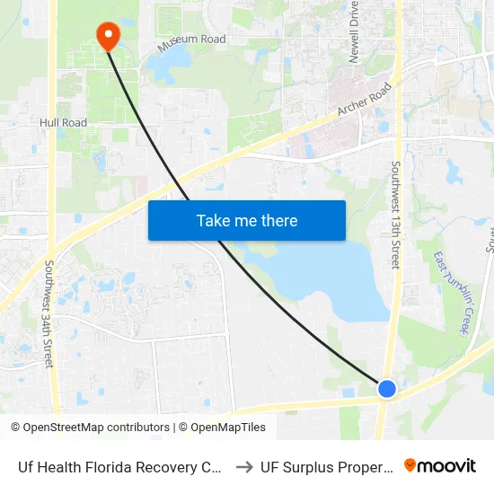 Uf Health Florida Recovery Center to UF Surplus Properties map