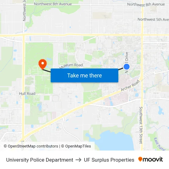University Police Department to UF Surplus Properties map
