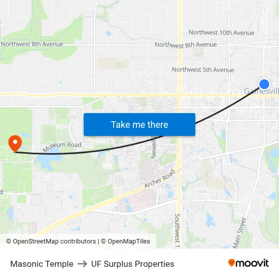 Masonic Temple to UF Surplus Properties map