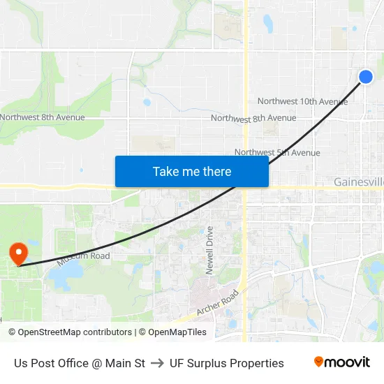 Us Post Office @ Main St to UF Surplus Properties map