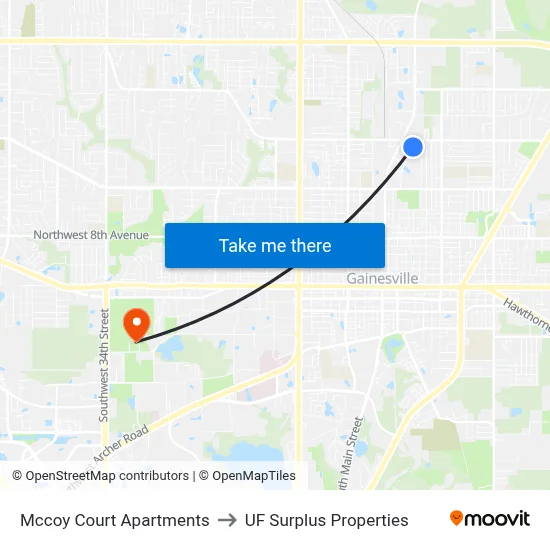 Mccoy Court Apartments to UF Surplus Properties map