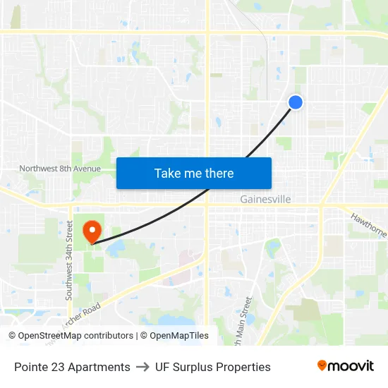 Pointe 23 Apartments to UF Surplus Properties map