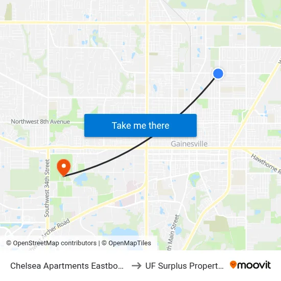 Chelsea Apartments Eastbound to UF Surplus Properties map