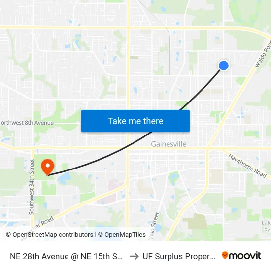 NE 28th Avenue @ NE 15th Street to UF Surplus Properties map