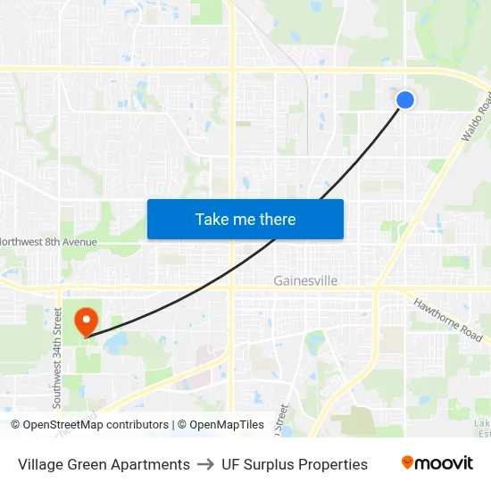 Village Green Apartments to UF Surplus Properties map