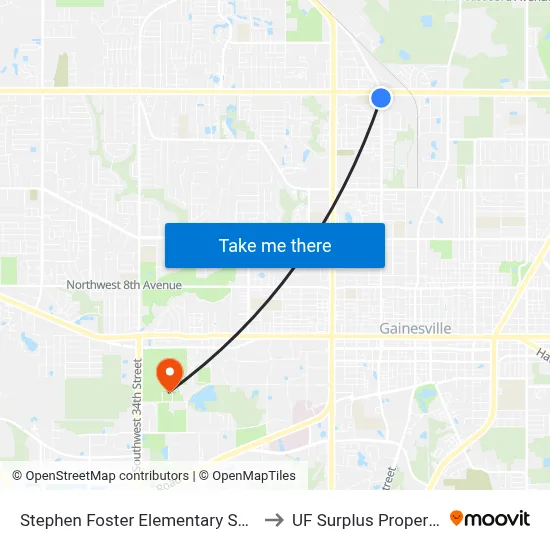 Stephen Foster Elementary School to UF Surplus Properties map