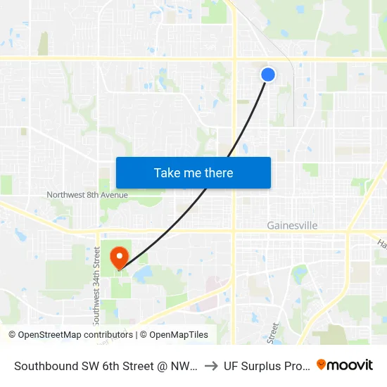Southbound SW 6th Street @ NW 36th Avenue to UF Surplus Properties map