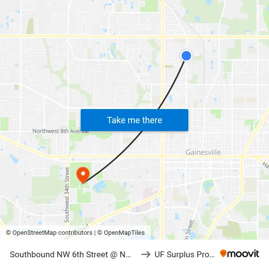 Southbound NW 6th Street @ NW 32nd Place to UF Surplus Properties map