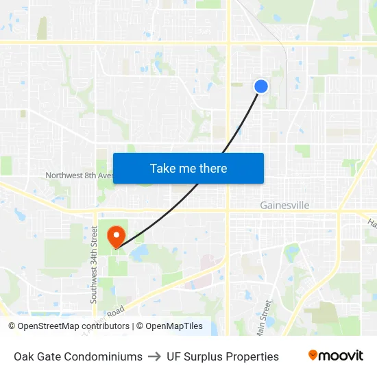 Oak Gate Condominiums to UF Surplus Properties map