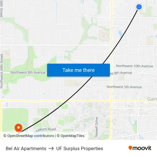 Bel Air Apartments to UF Surplus Properties map