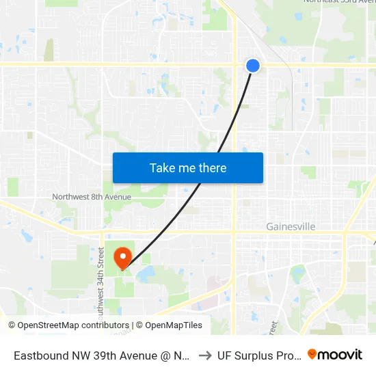 Eastbound NW 39th Avenue @ NW 10th Street to UF Surplus Properties map