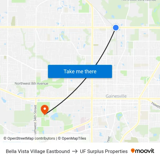 Bella Vista Village Eastbound to UF Surplus Properties map