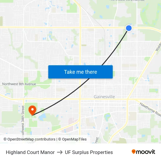 Highland Court Manor to UF Surplus Properties map