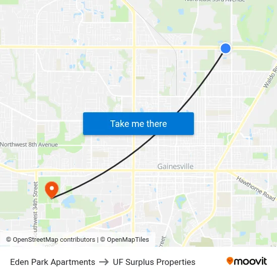 Eden Park Apartments to UF Surplus Properties map