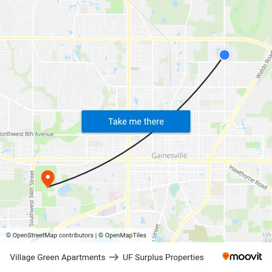 Village Green Apartments to UF Surplus Properties map