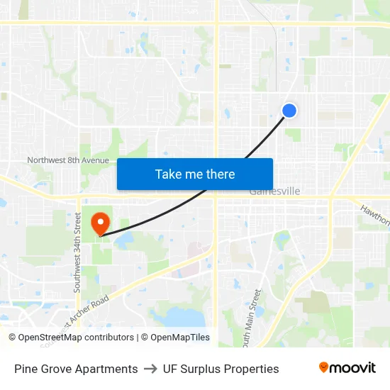 Pine Grove Apartments to UF Surplus Properties map