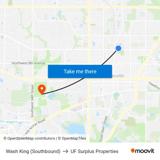 Wash King (Southbound) to UF Surplus Properties map