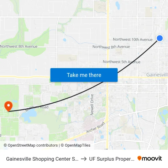 Gainesville Shopping Center South to UF Surplus Properties map