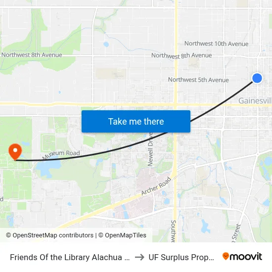 Friends Of the Library Alachua County to UF Surplus Properties map