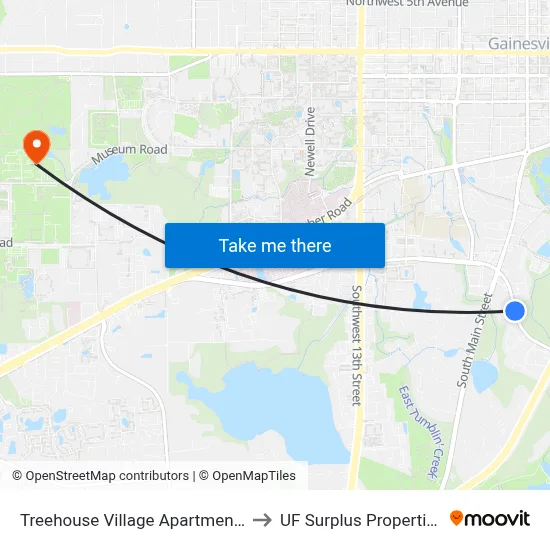 Treehouse Village Apartments to UF Surplus Properties map