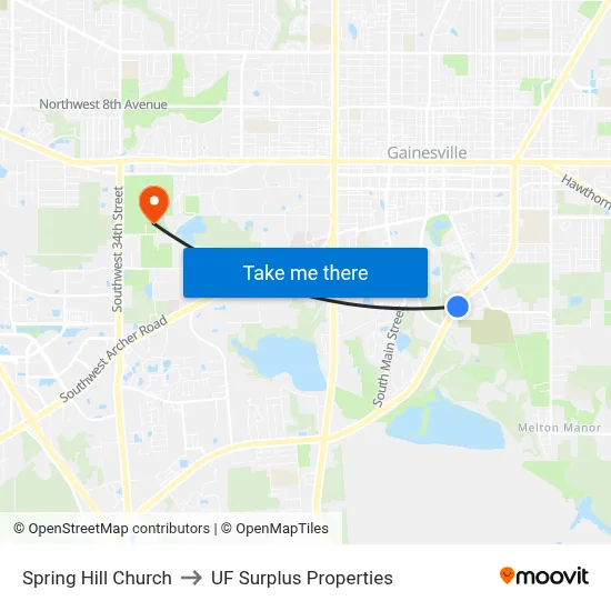 Spring Hill Church to UF Surplus Properties map