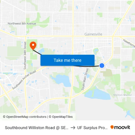 Southbound Williston Road @ SE 1st Terrace to UF Surplus Properties map