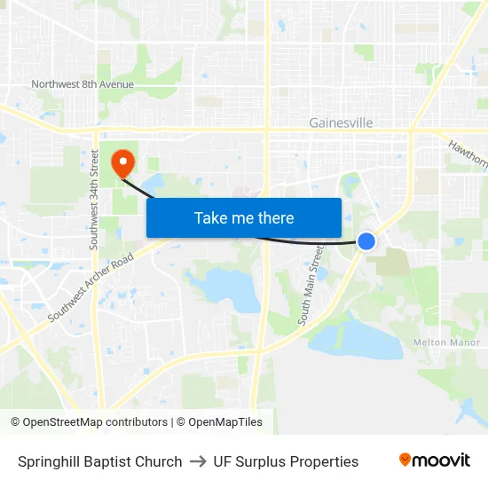 Springhill Baptist Church to UF Surplus Properties map