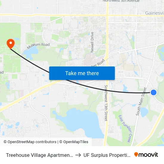 Treehouse Village Apartments to UF Surplus Properties map
