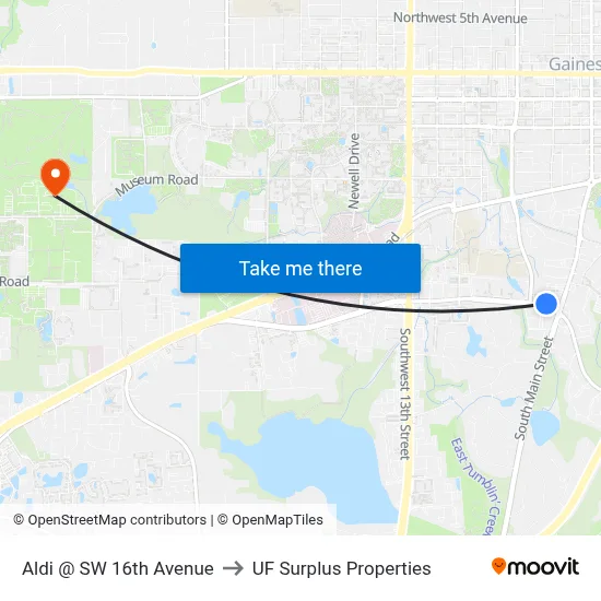 Aldi @ SW 16th Avenue to UF Surplus Properties map