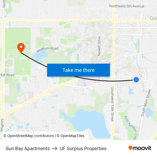 Sun Bay Apartments to UF Surplus Properties map
